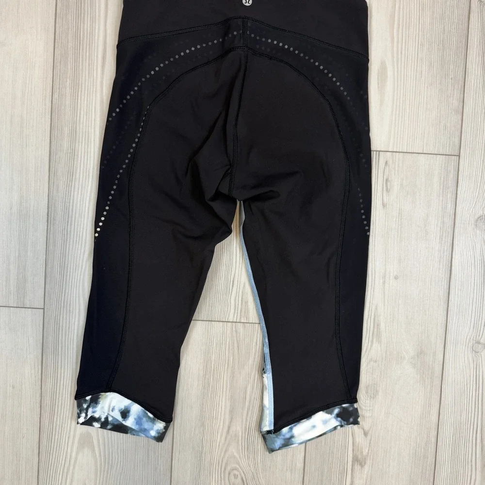 Lululemon Leggings Womens‎ 6 Blue Black Print Stop At Nothing Crop Yoga Gym